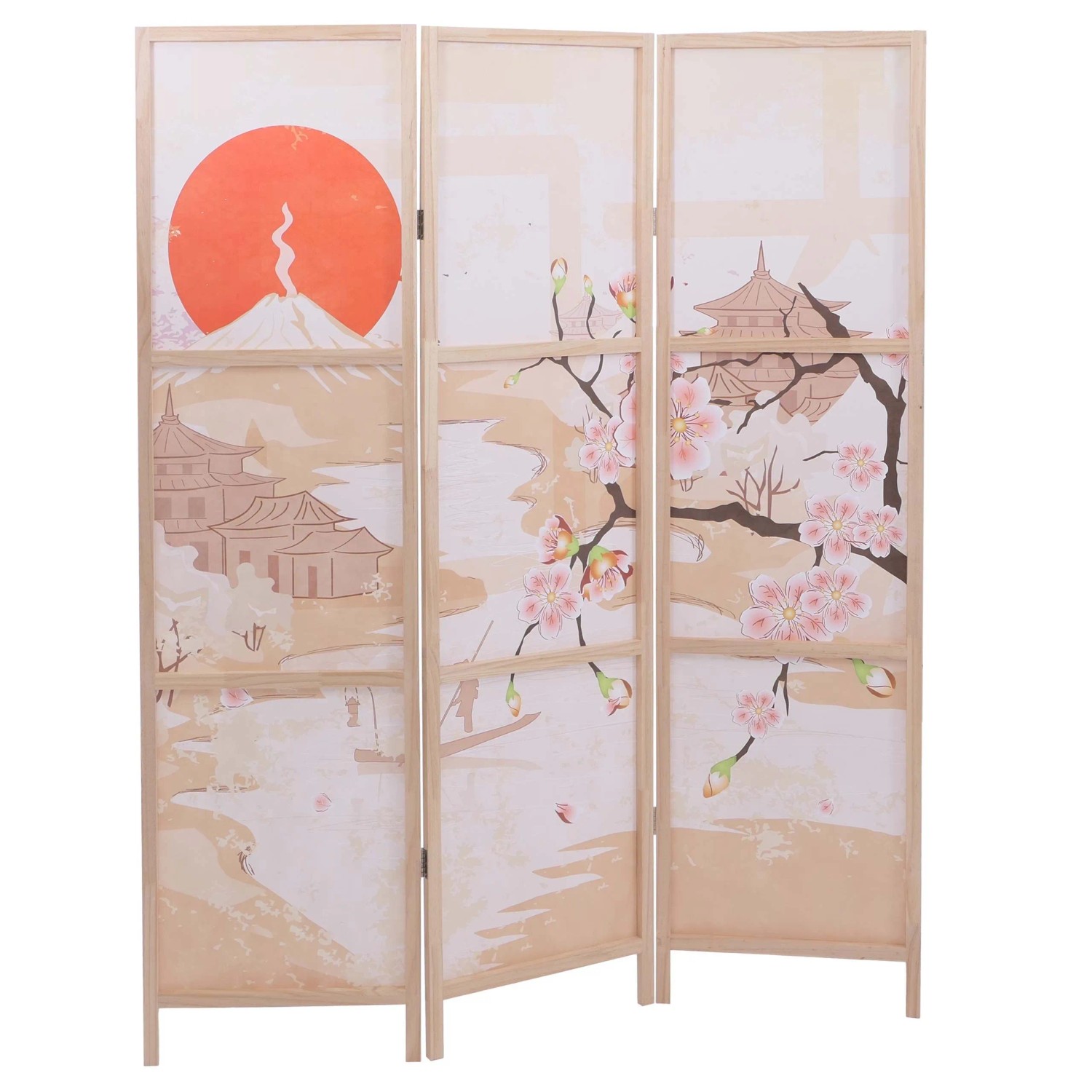 Mcw Paravent O70 Naturmotive Holz Polyethylen 170x137cm Kirschblüten