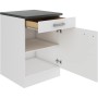 OPTIFIT Oslo214 Unterschrank, 60 cm, Feinstruktur Weiß mit Schublade und Tür geöffnet.