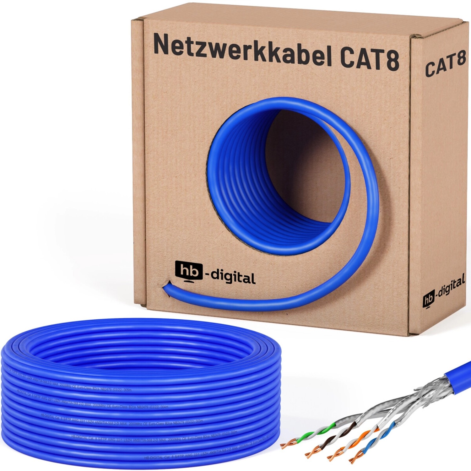 Thumbnail - hb-digital Netzwerkkabel CAT 8 max. 2000 MHz S/FTP AWG22 LSZH 25m blau