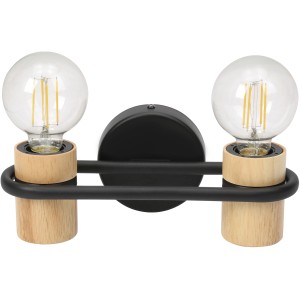 Eglo Wandleuchte Chieveley, 2-flammig, Natur und Schwarz. Moderne Wandlampe mit Holz- und Metallelementen.