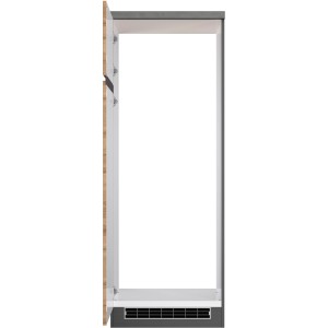 Held Möbel Umbauschrank Turin für Kühl-/Gefrierkombi, 60 cm, Wotaneiche/Graphit, offene Tür.