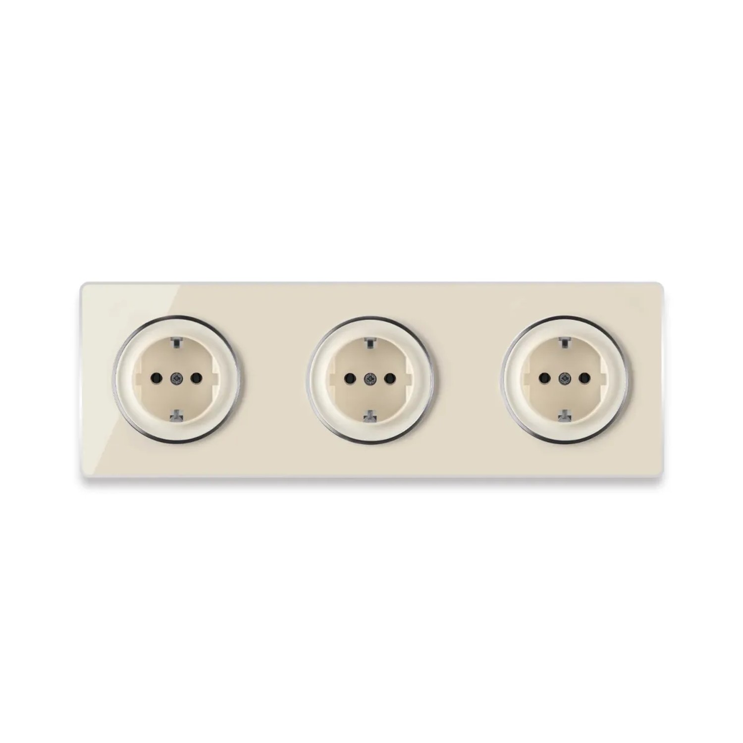 OneKeyElectro 3x Schuko Steckdose mit Schraubklemmen und Glas Abdeckrahmen 3fach Waagerecht Beige