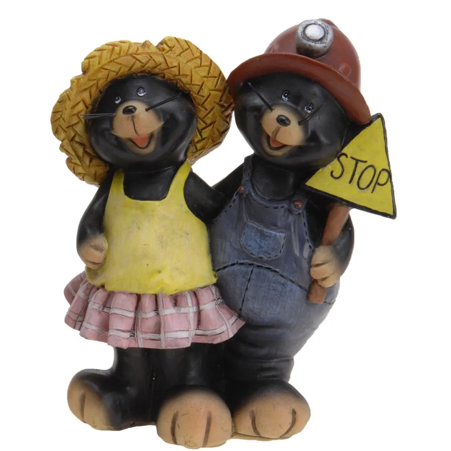 Lustige Maulwurf Deko-Figur, 14 cm, als Paar mit Hut und Kleid, Gartendeko für den Außenbereich.