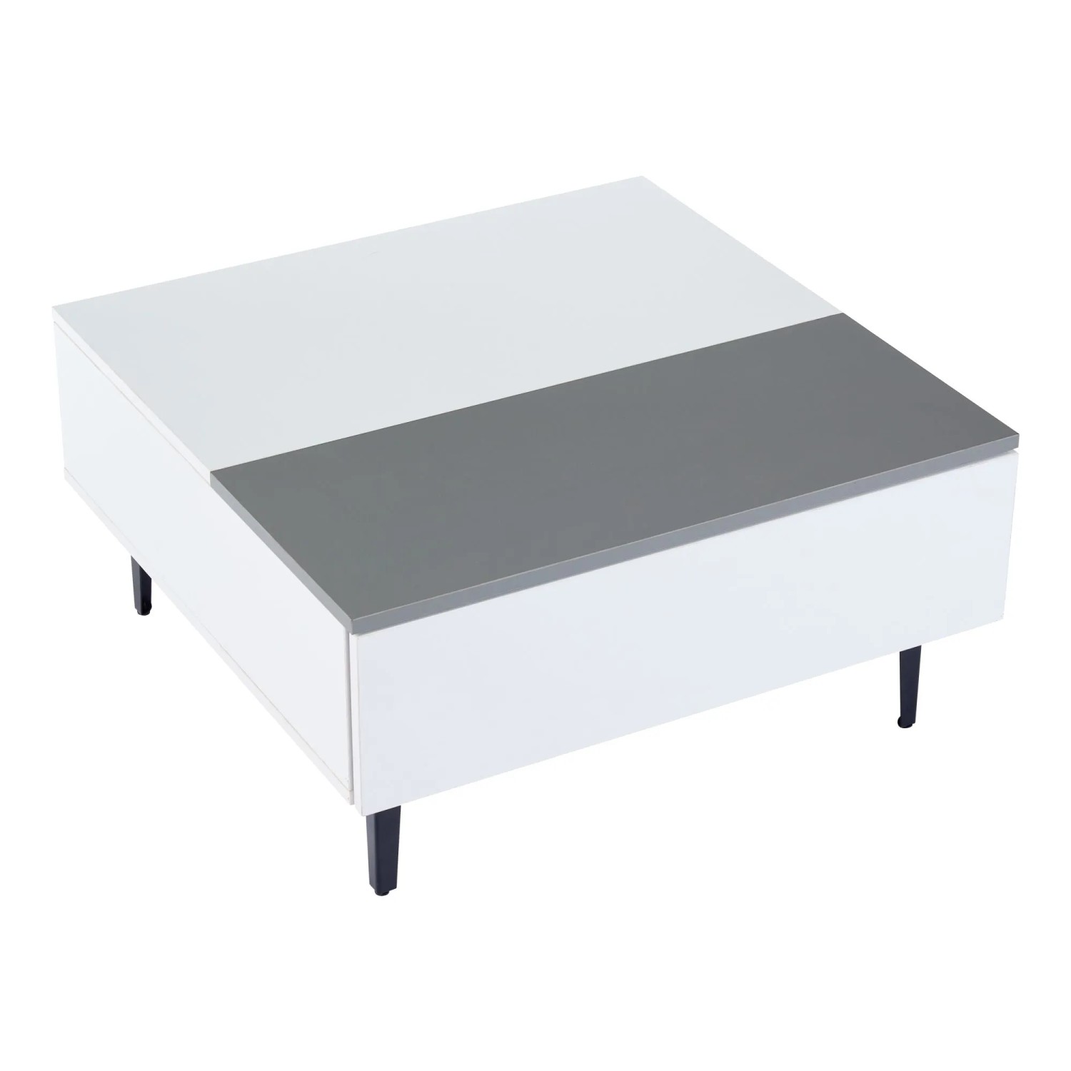 okwish Couchtisch mit Höhenverstellbar Stauraum Ablagen LED Schubladen 70x70x35cm Weiß