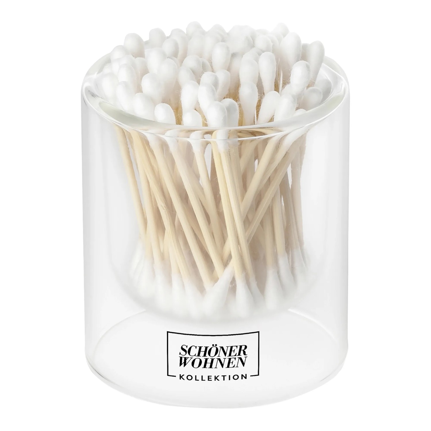 Schöner Wohnen Wattestäbchen im Glasbehälter, transparent.