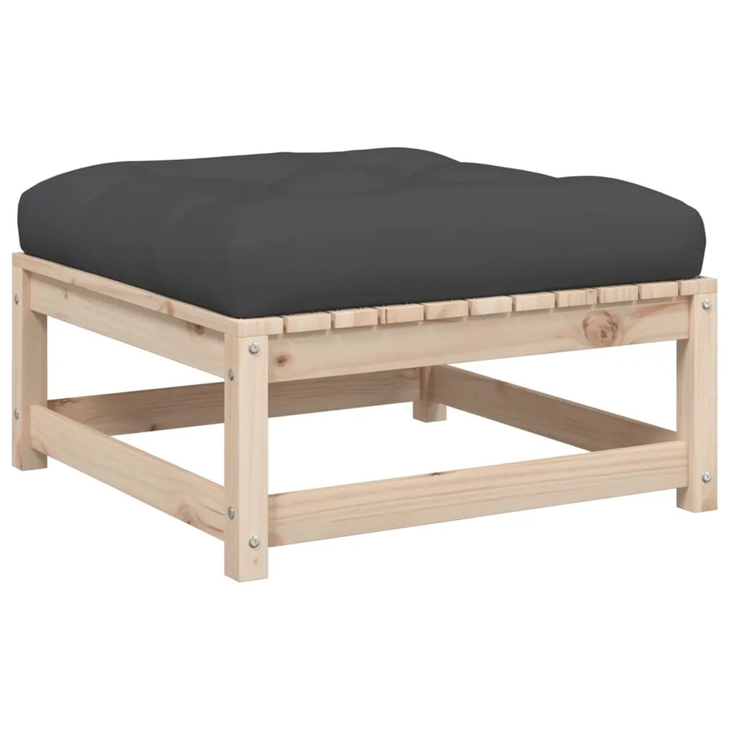 vidaXL Gartenmöbel: Hocker aus Kiefernholz mit anthrazitfarbenem Kissen für die Sofagarnitur.