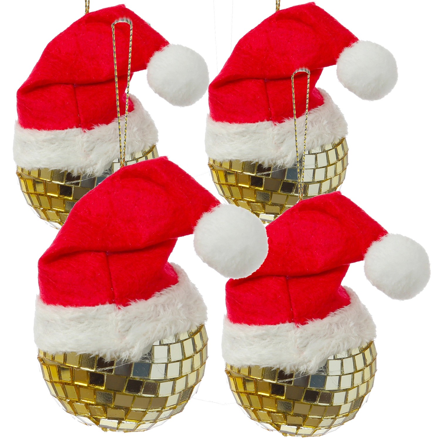 Marelida Weihnachtsbaumschmuck Discokugel Weihnachtsbaumkugel Gold Nikolausmütze 4er Set