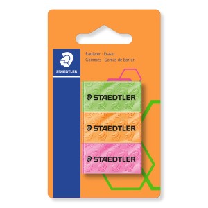 Staedtler Radierer Neon, 3er-Pack in Pink, Orange und Grün. Ideal für Schule und Büro.