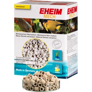 Eheim Mech Vorfiltermasse 1l für Aquarienfilter, keramische Filterkörper im Behälter und Karton.