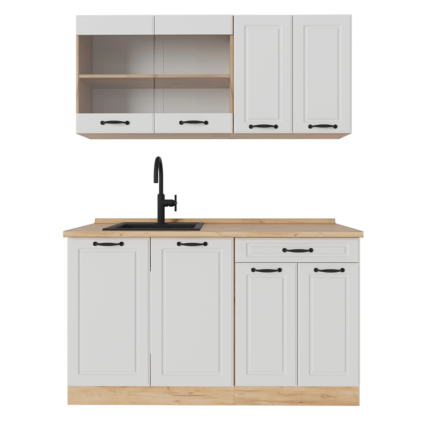 Vicco R-Line Küchenzeile Weiß Landhaus/Goldkraft Eiche 140 cm AP Eiche günstig online kaufen