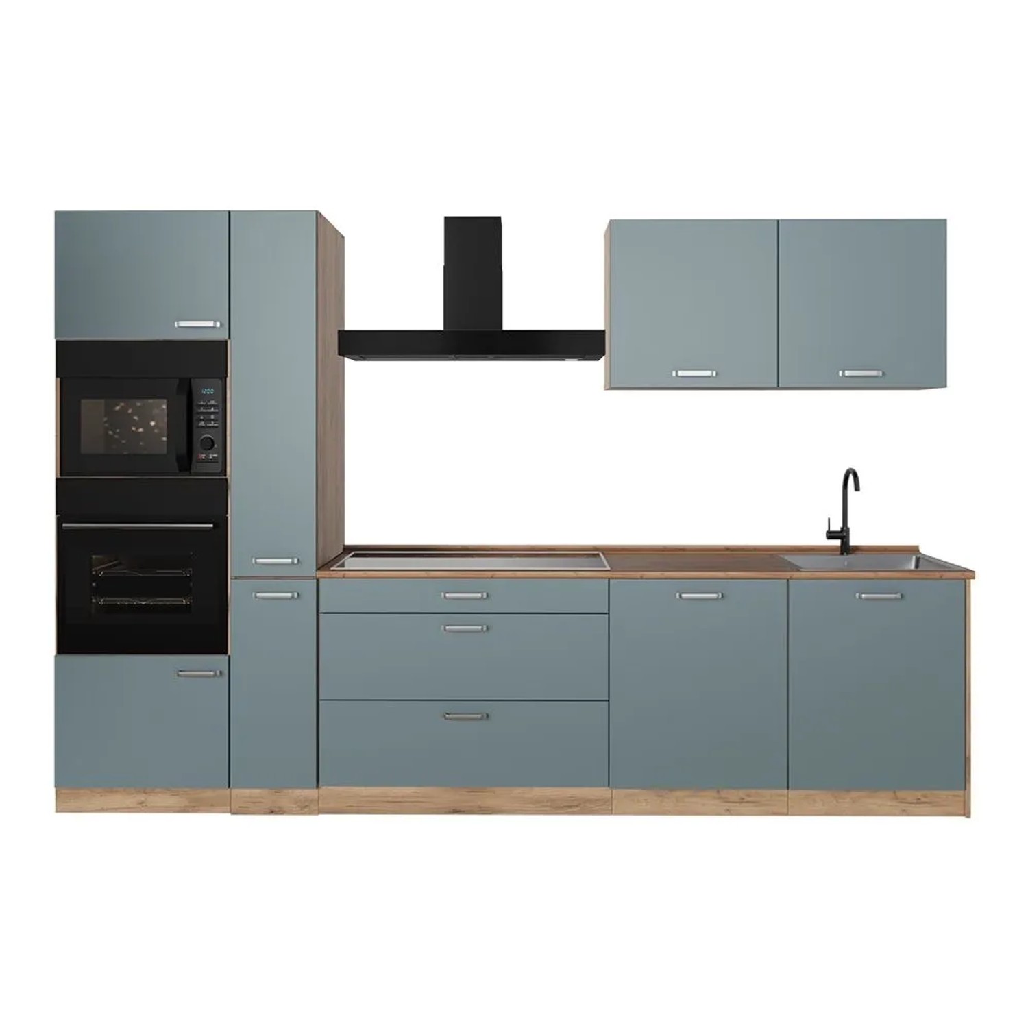 Vicco Küchenzeile R-Line Blau-Grau/Goldkraft Eiche 310 x 207 Arbeitsplatte Goldkraft Eiche Art Nr 67214