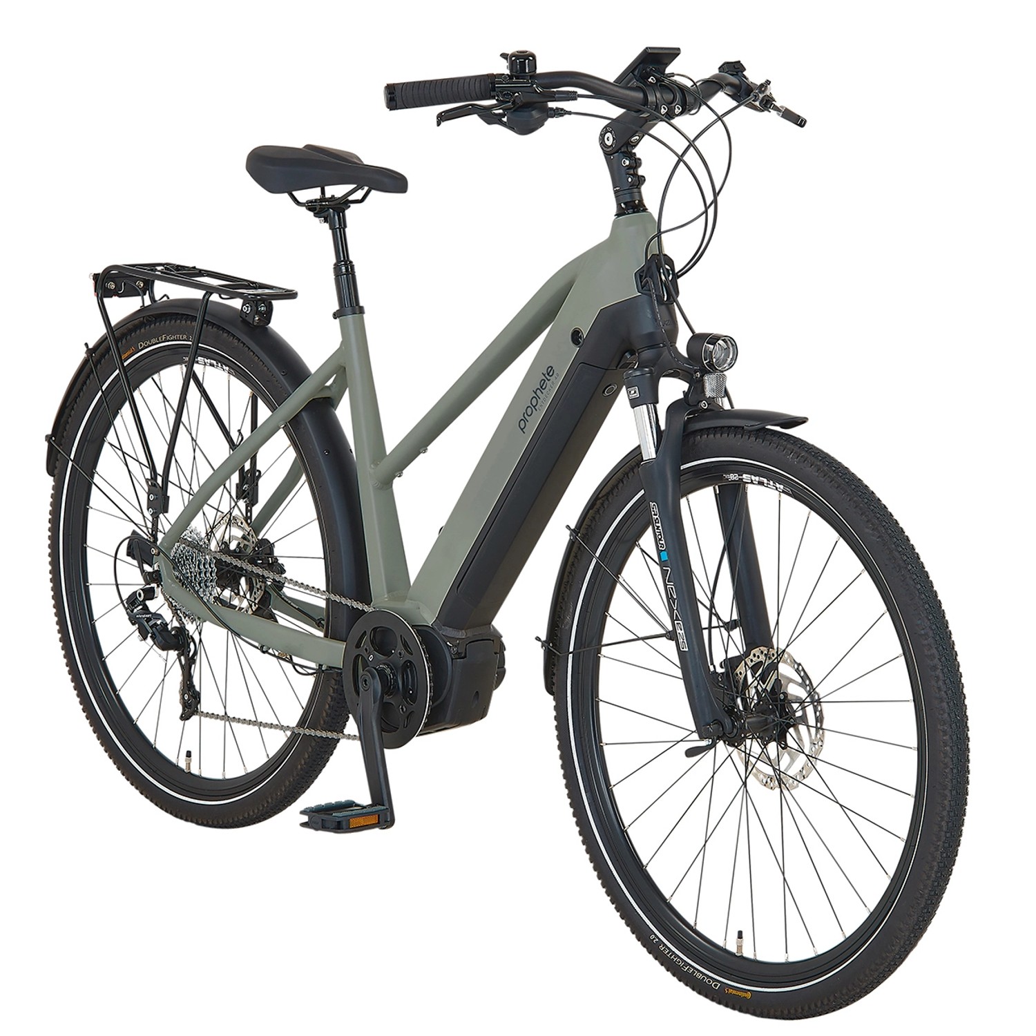 Prophete Trekking E-Bike Entdecker 4.0 Damen Moosgrau-Schwarz Mat 28 Zoll