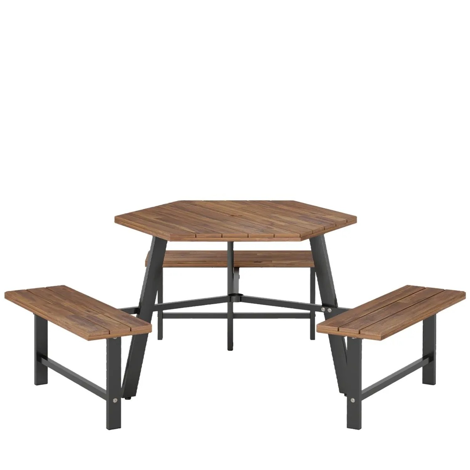 Costway Picknicktisch Set mit Schirmloch & 3 Bänken für 6 Personen