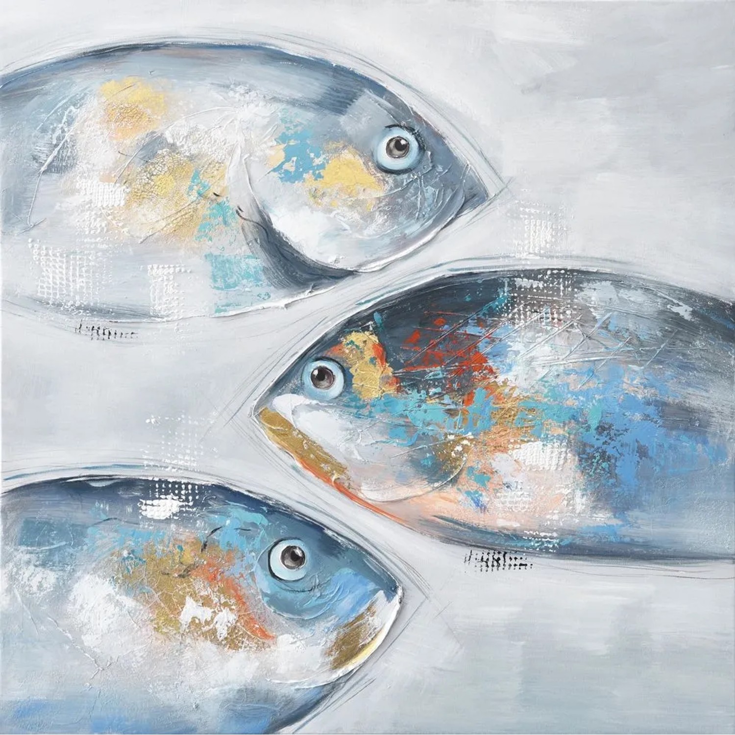Art Universe Leinwandbild Goldblaue Fische 70 x 70 cm