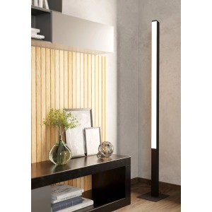Moderne, dimmbare Eglo LED-Stehleuchte Simolaris-Z in Schwarz/Weiß, 163cm hoch.