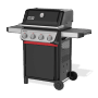 Schwarzer Weber Gasgrill E-410 Spirit 2025 mit 4 Brennern und Seitentischen.