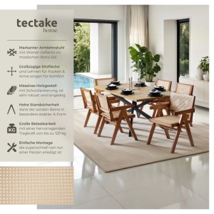 Tectake Armlehnstuhl Lissy Boho Stil, dunkles Holz, Wiener Geflecht an Rückenlehne und Sitzfläche, im Esszimmer.