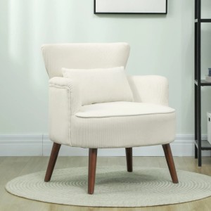 Cremeweißer HOMCOM Loungesessel mit Kissen und Holzfüßen.
