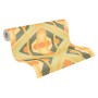 PROFHOME Retro Tapete mit geometrischem Muster in Grün, Gelb, Orange und Braun.