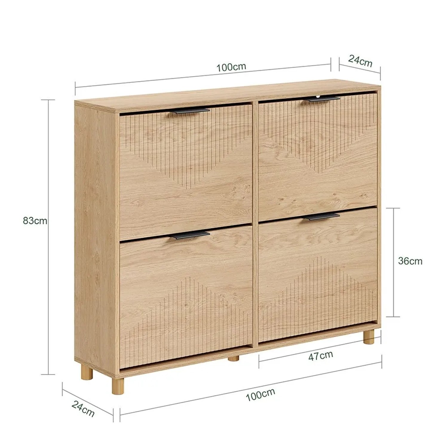 SoBuy Schuhschrank FSR214-N, Naturholz mit 4 Klappen, 100x83x24cm. Schuhkommode für Flur und Eingangsbereich.