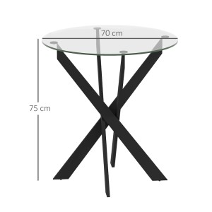 HOMCOM Esstisch mit Glasplatte und schwarzem Stahlgestell, Ø70 cm.