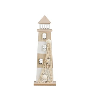 Deko-Leuchtturm von Mica Decorations, braun/weiß, 31cm hoch. Maritime Dekofigur für Ihr Zuhause.
