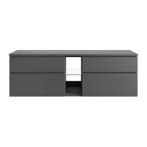 Grauer Vente-unique Waschbeckenunterschrank Magdalena, 150 cm, hängend, mit 4 Schubladen und Glasablage.