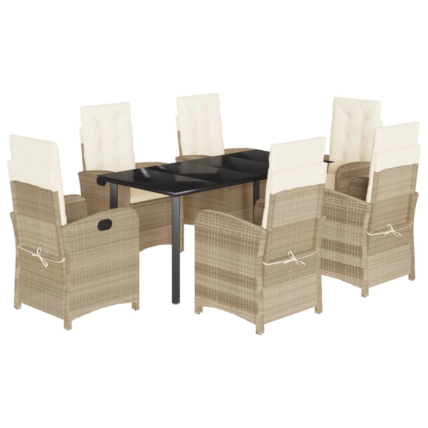 vidaXL 7-Tlg Garten-Essgruppe mit Kissen Beige Poly Rattan 3212386 günstig online kaufen