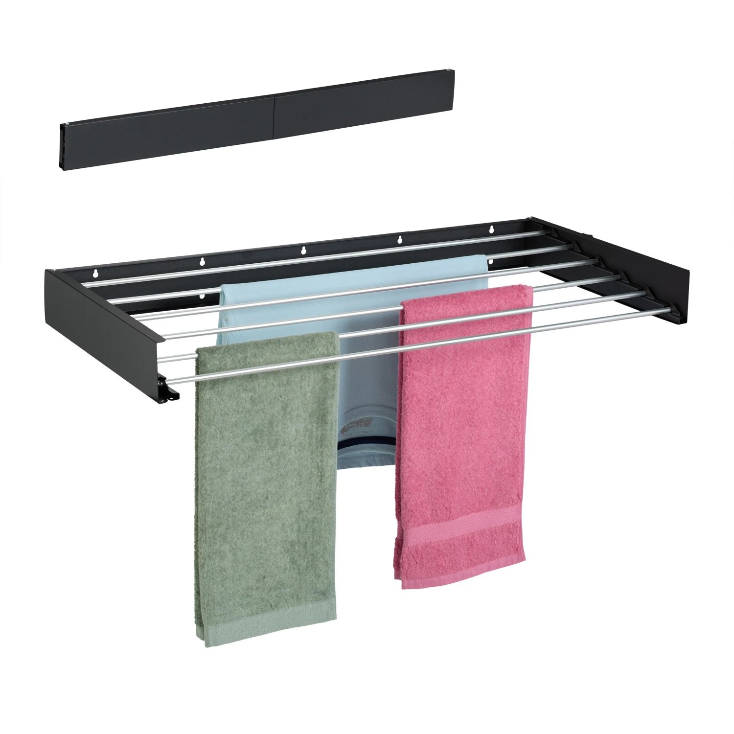 Relaxdays Wäscheständer Stahl Aluminium Schwarz Klappbar zur Wandmontage 15 cm x 100 cm x 50 cm 2,6 kg