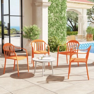 Furnicato Gartenstuhl 4er Set, orangefarbene wetterfeste Kunststoff Stapelstühle mit Armlehne.