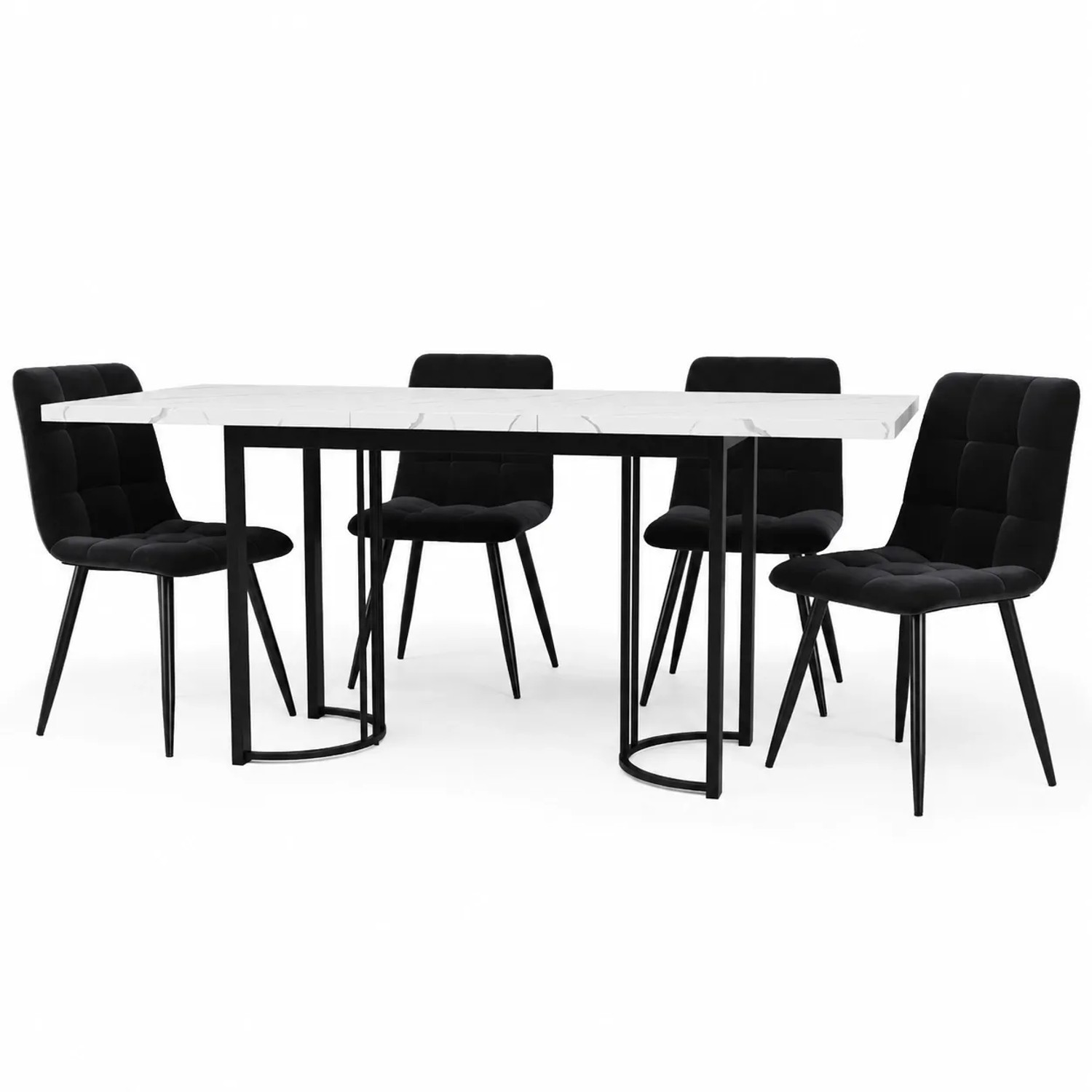 Merax Essgruppe 5Teilig 140x80 Schwarz Samtstühle