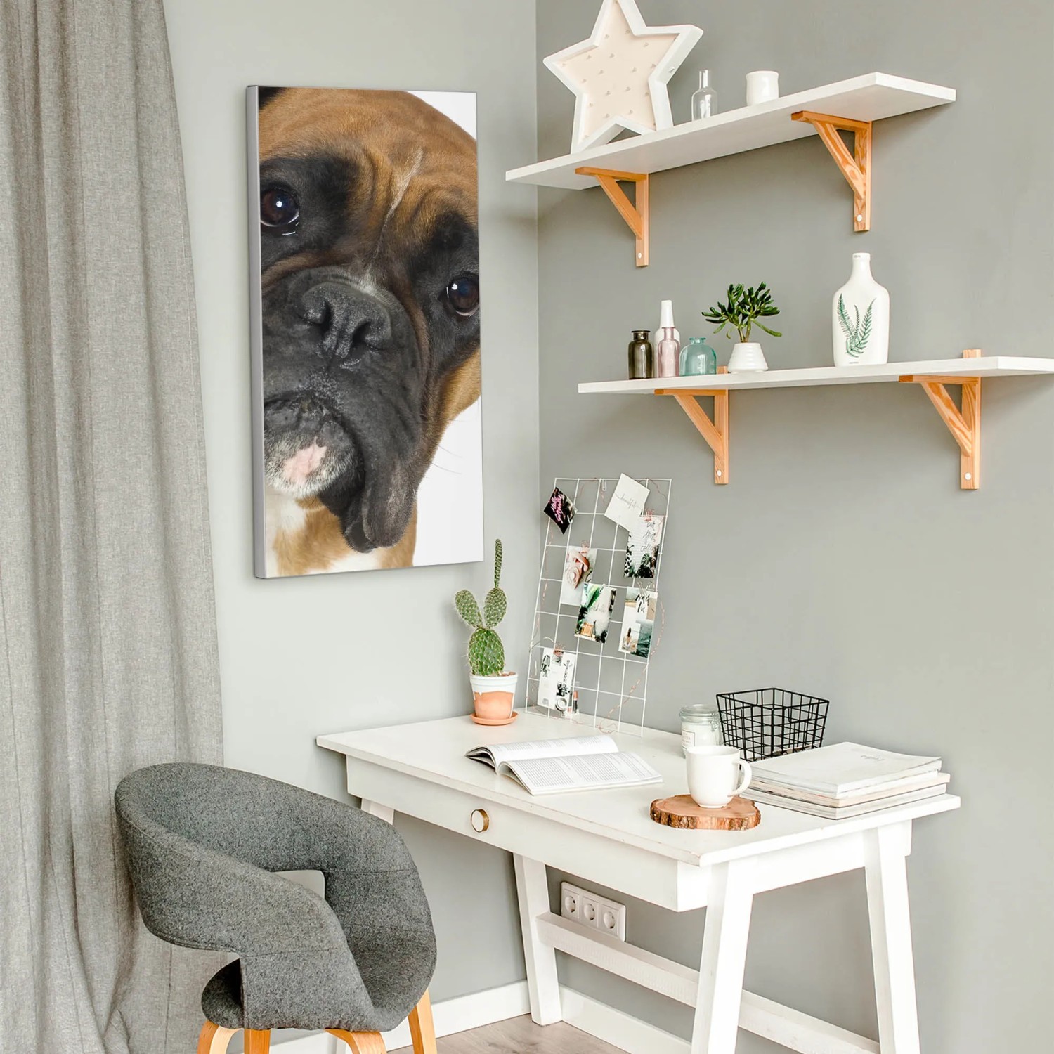 Banjado Magnettafel mit Boxer-Motiv, 37x78cm, silberne Magnetwand für Notizen und Fotos.