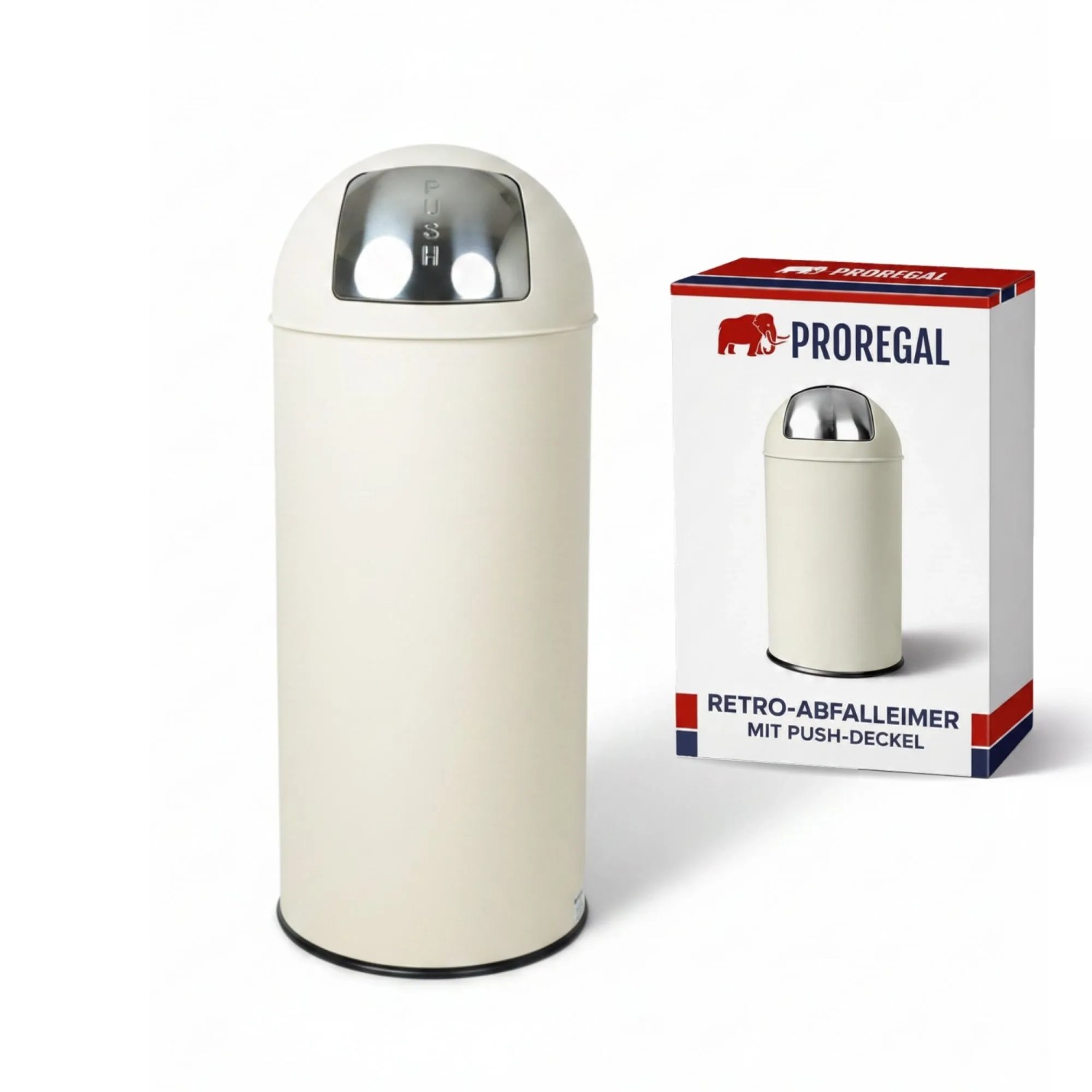 PROREGAL Mülleimer Küche Bad Mit Push Klappe 70L Abfalleimer Stahl Creme Weiß Pushmülleimer Abfallsammler Mit Pushdeckel Müllsammler Abfallbehälter