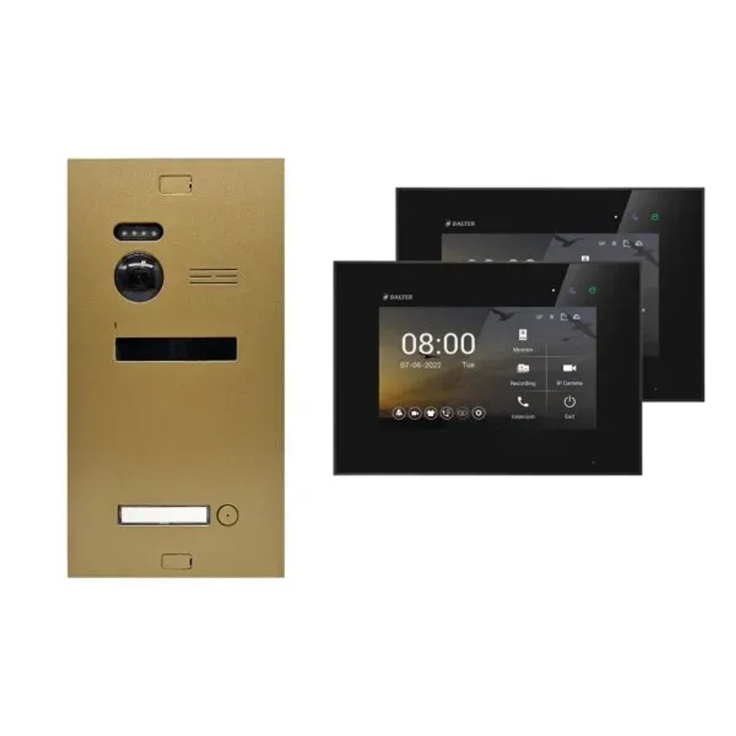 BALTER EVO-HD Video-Türsprechanlage für 1-Familienhaus in Gold mit 2x 7 Zoll Monitor Schwarz