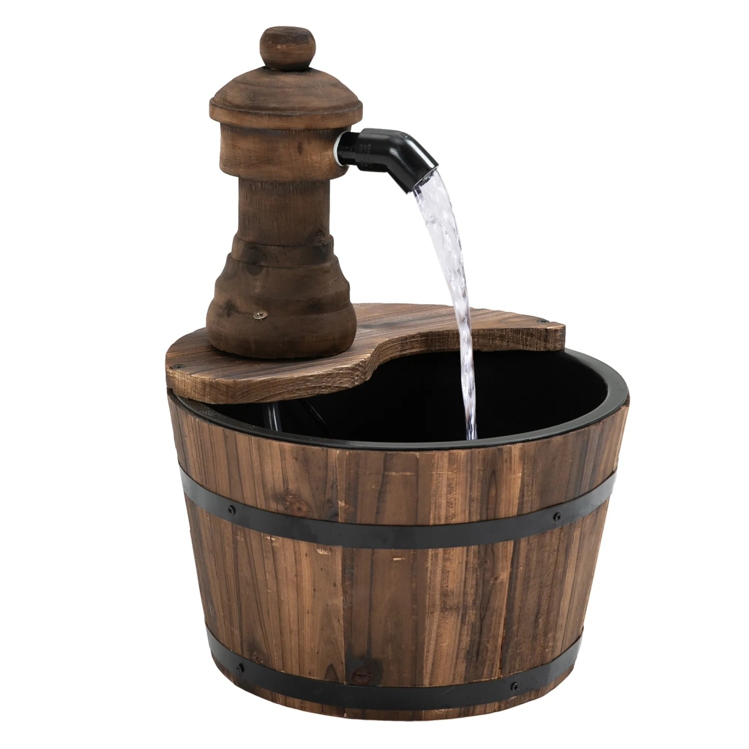 Outsunny Gartenbrunnen mit Pumpe Tannenholz Metall Natur Ø27 x H37 cm