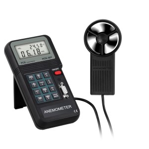 PCE Instruments Flügelradanemometer 007 zur Messung von Luftgeschwindigkeit und Temperatur.
