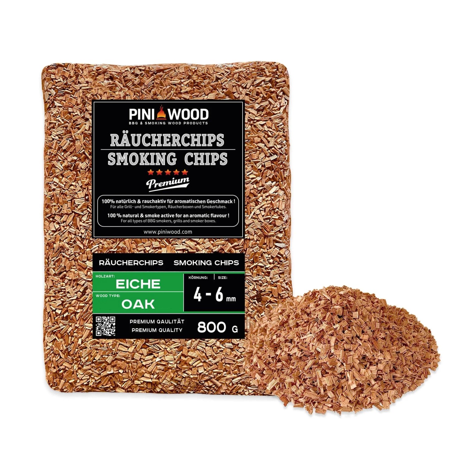 PINI Räucherchips 800 g Eiche 4-6 mm Smoking Chips Räucherspäne