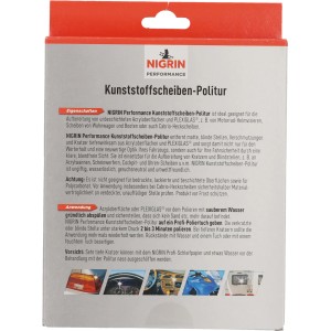 Nigrin Kunststoff-Scheibenpolitur Set, 3-teilig, zur Pflege von Acryl- und Plexiglasoberflächen.