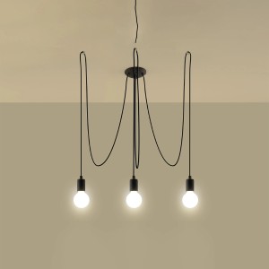 Schwarzer Sollux Lighting Kronleuchter Edison 3 mit drei Leuchten im Loft Stil.