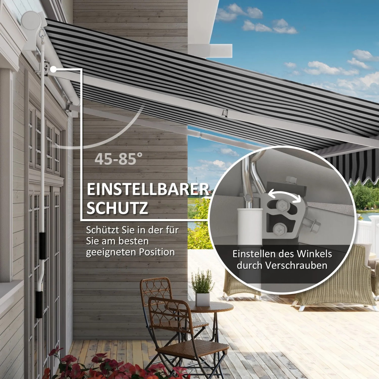 Outsunny Sonnenschirm Markise Aluminium Polyester Weiß Blau 395L x 245B x 350H cm_4
