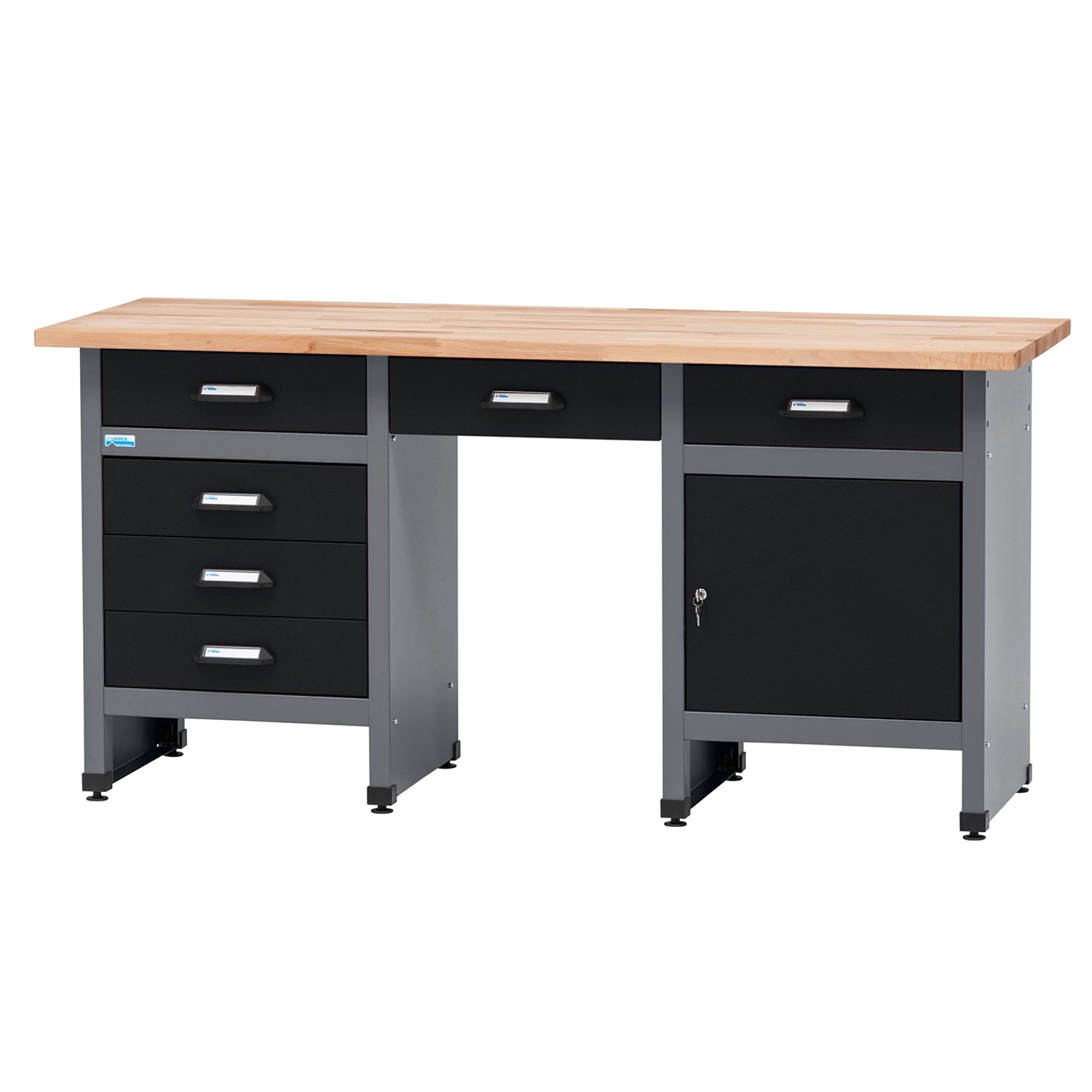 Küpper Werkbank 1-Türig 6 Schubladen Sitzraum 84 x 170 x 60 cm Schwarz-Grau günstig online kaufen