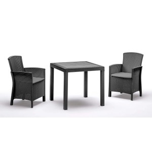 BICA Lido Balkonset, 3-teilig, graphitfarben, mit 2 Sesseln und Tisch. Wetterfest und pflegeleicht.