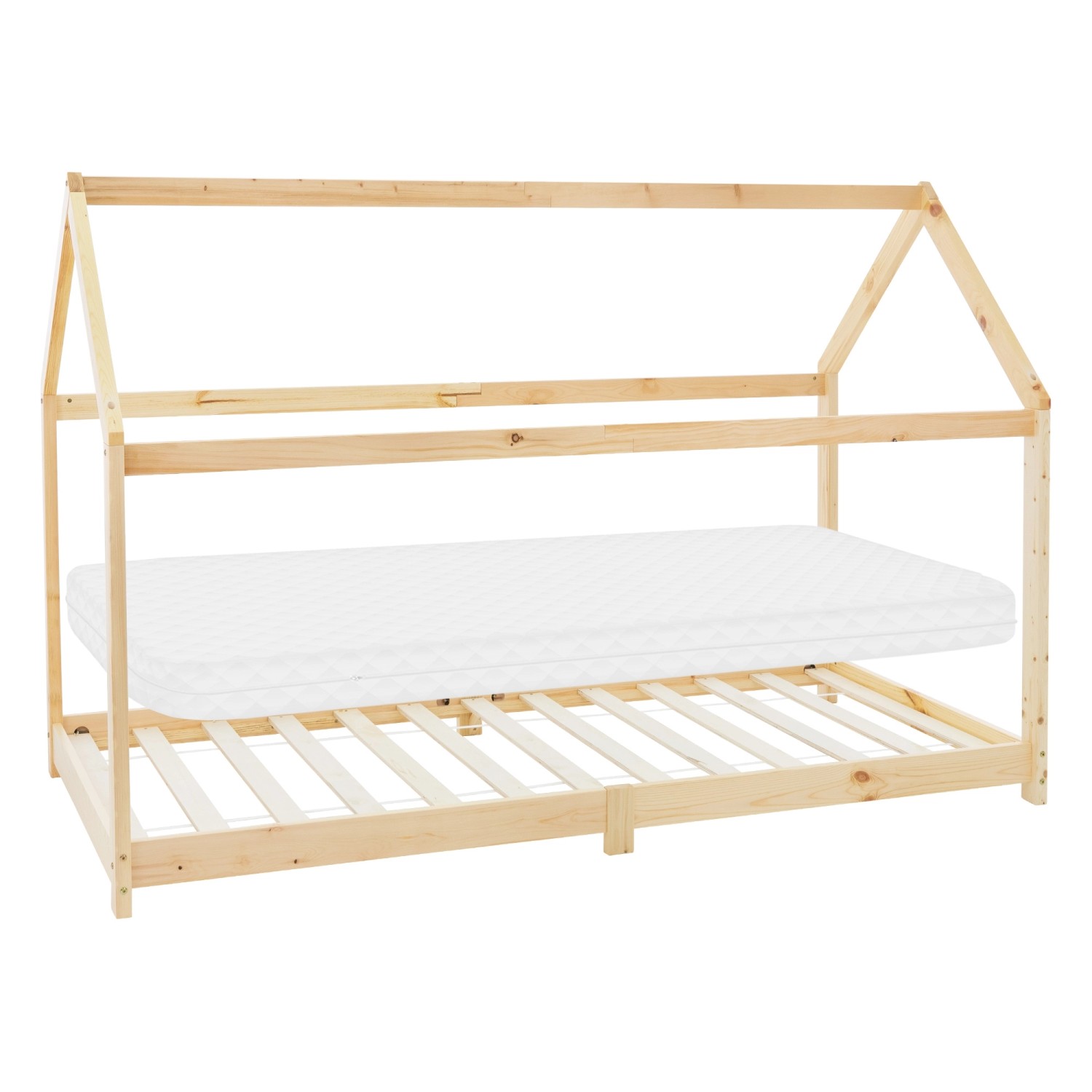 ML-Design Kinderbett 90x200cm Natur mit Matratze H10cm Dach Lattenrost