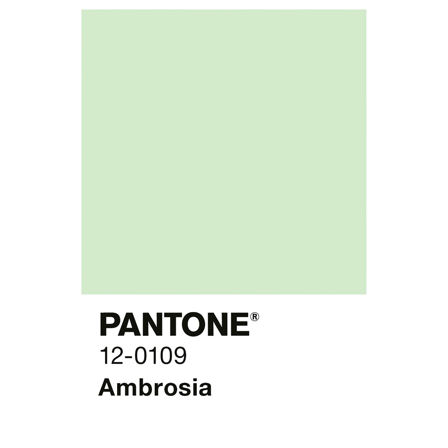 Farbprobe Alpina Innenfarbe Pantone Ambrosia Pastellgrün. Quadratischer Farbfleck mit Pantone-Code.