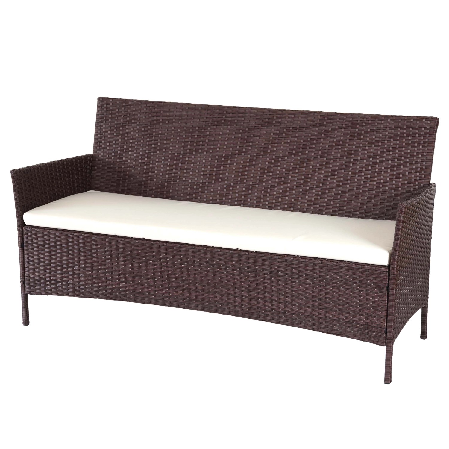 MCW 3-Sitzer Poly-Rattan Gartenbank Hamar Braun-meliert Kissen Creme günstig online kaufen