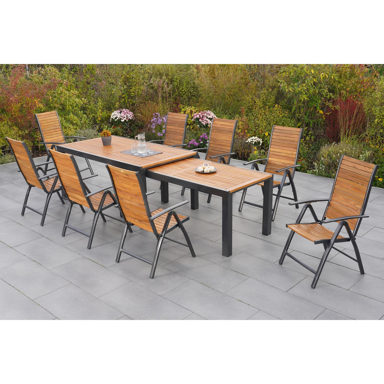 Merxx Santorin Set 9-tlg. Flex-Gartentisch Ausziehbar 180/300 x 100 cm günstig online kaufen