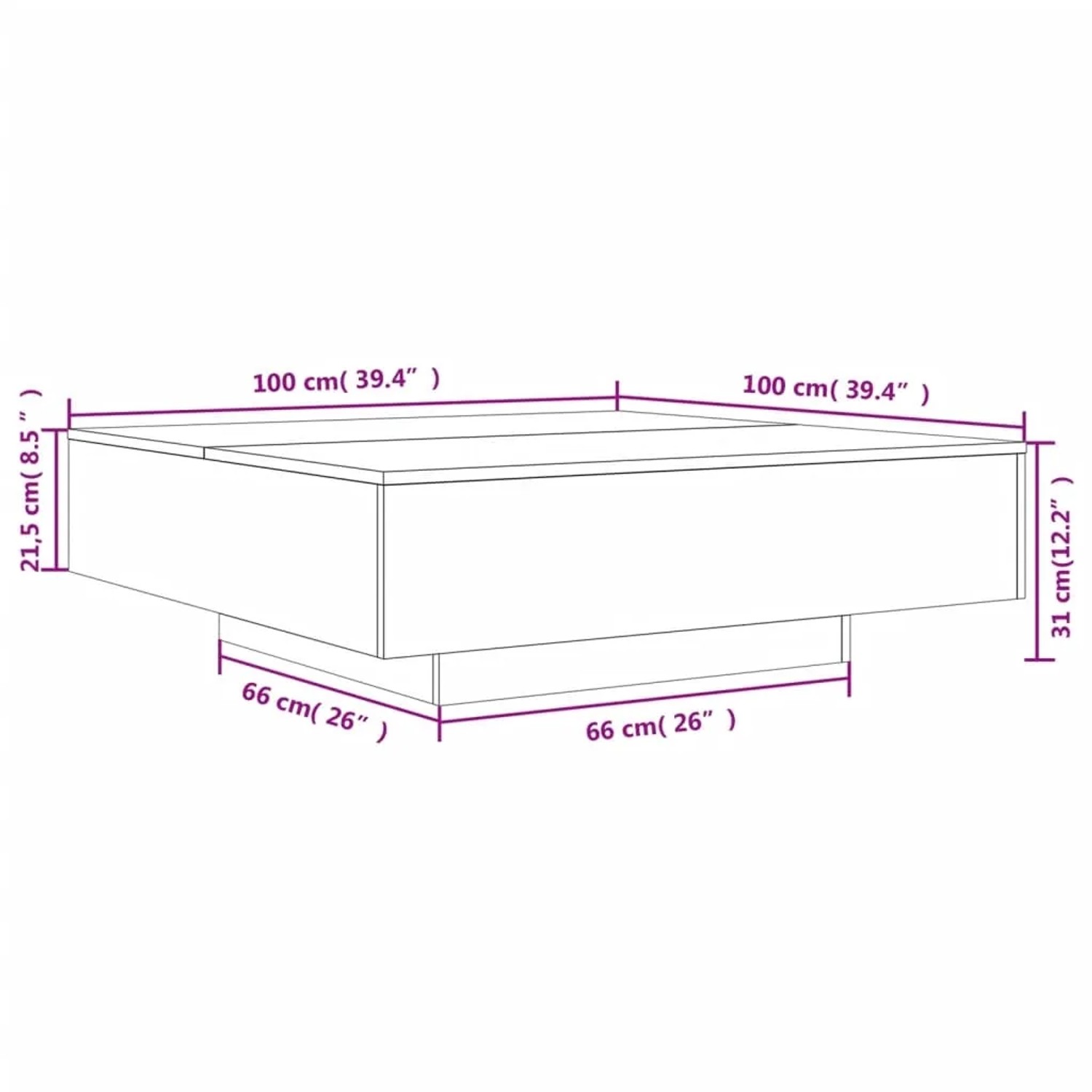 vidaXL Couchtisch, Betongrau, 100x100x31 cm, Holzwerkstoff, Maßeinteilung