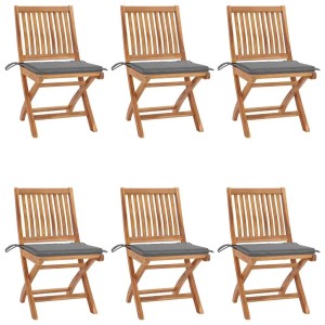 vidaXL Klappbare Gartenstühle mit Kissen 6 Stk Massivholz Teak 3072835