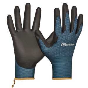 Gebol Viola Arbeitshandschuhe im 2er-Set, Größe 7, mit blauer und schwarzer Beschichtung.