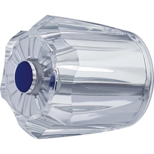 Transparenter Acrylgriff 26 mm für Armaturen, mit blauer Kaltwasser-Markierung.